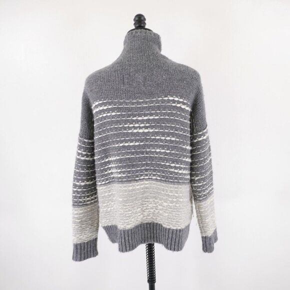 Banana Republic Wool Blend Gray Cream‎ Striped Rolled / Mock Neck XS Sweater - Picture 6 of 10